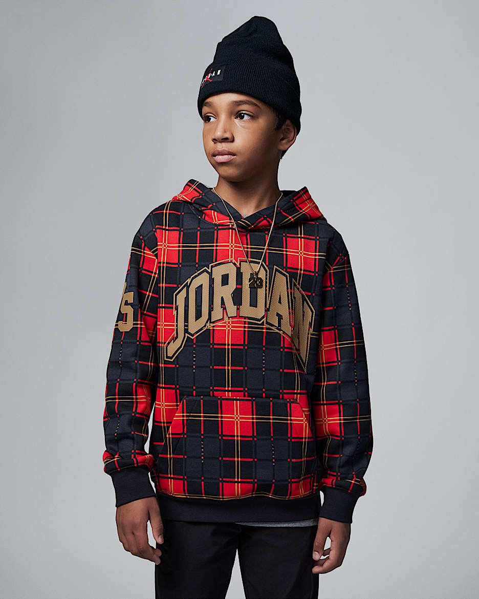 Brooklyn Fleece Plaid Pullover Hoodie Big Kids' Hoodie - Black