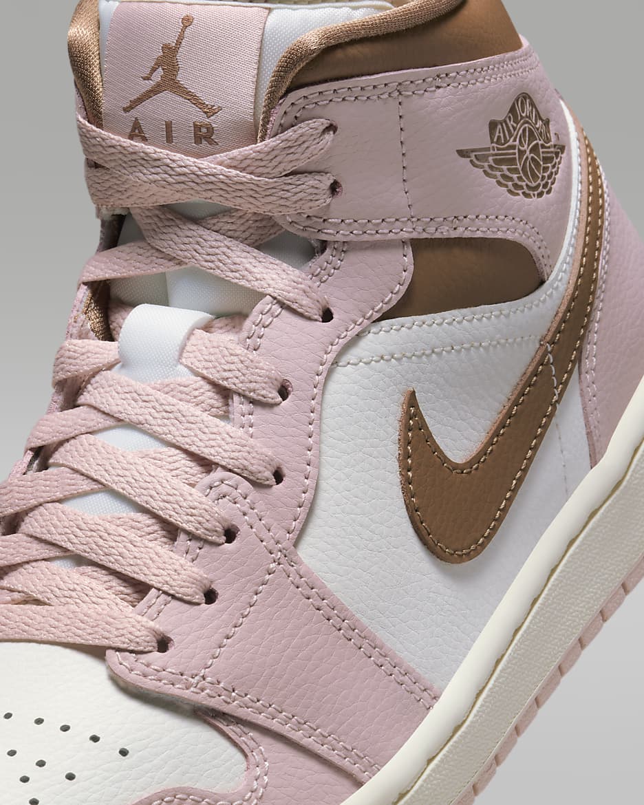 Air Jordan 1 Mid Women's Shoes - Pink Oxford/Sail/Archaeo Brown