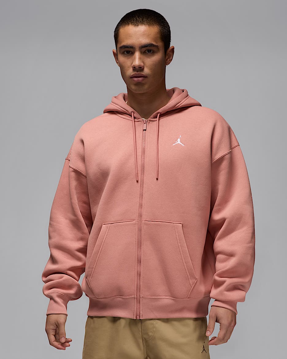 Jordan Brooklyn Fleece Sudadera con capucha y cremallera completa oversize - Hombre - Rust Pink/Blanco