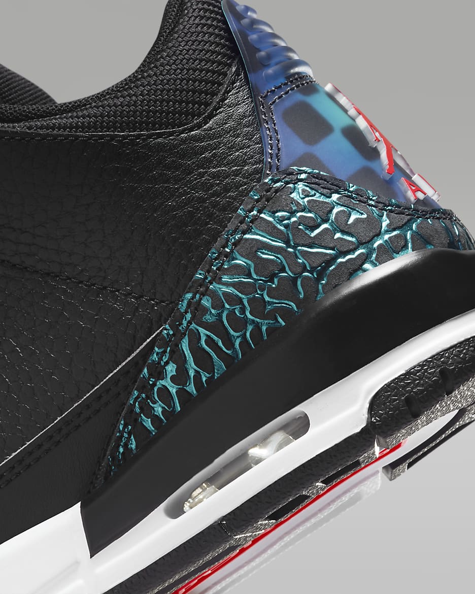 Air Jordan 3 Retro Big Kids' Shoes - Black/Hyper Jade/White/Siren Red