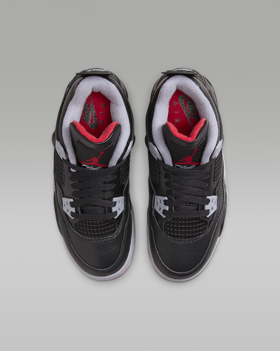 Calzado para niños grandes Air Jordan 4 Retro "Bred Reimagined" - Negro/Gris cemento/Blanco cumbre/Rojo pasión