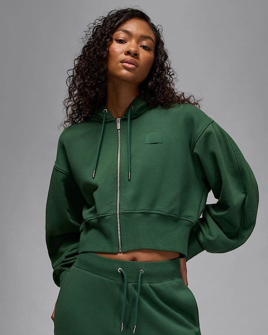 Jordan Flight Fleece Women's Cropped Satin-Lined Hoodie - Fir/Midnight Green