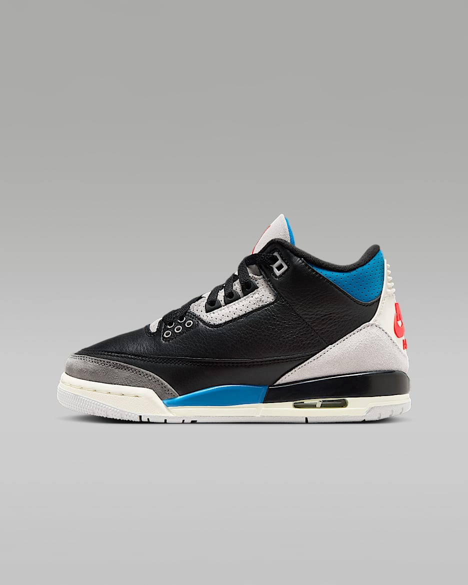Air Jordan 3 Retro Older Kids' Shoes - Black/Neutral Grey/Military Blue/Chile Red