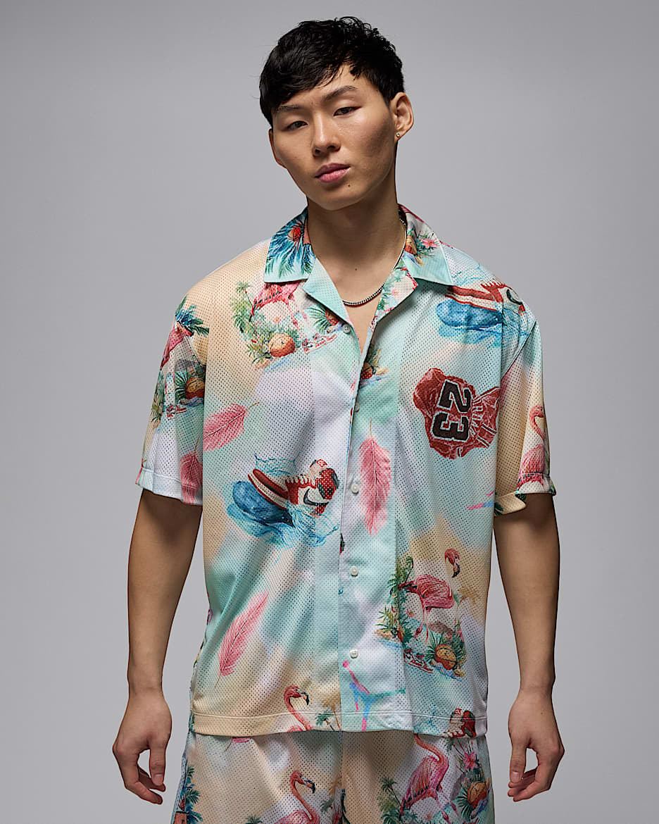 Jordan Essentials Men's Printed Camp Top - Sail/Glacier Blue