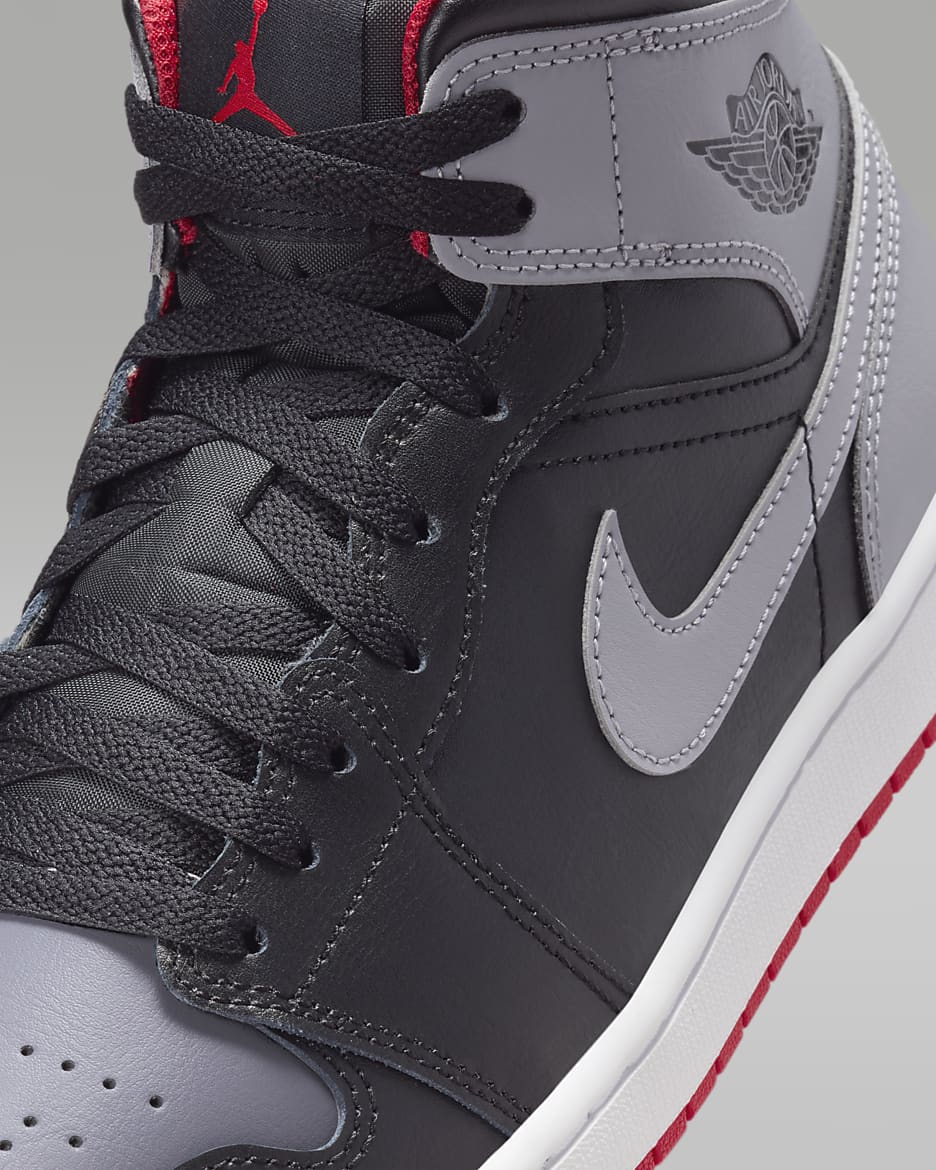 Air Jordan 1 Mid Men's Shoes - Black/Fire Red/White/Cement Grey