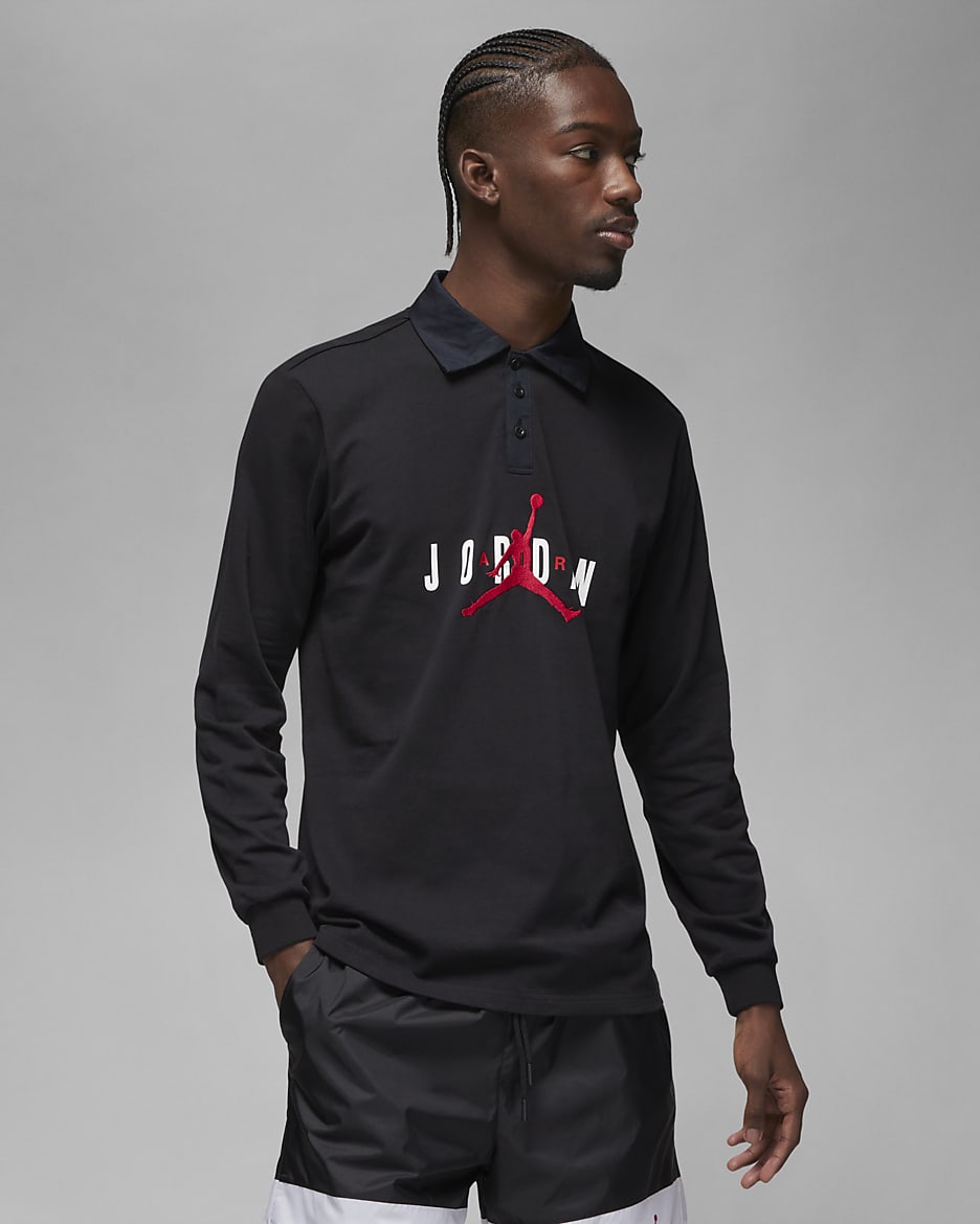 Haut de rugby Jordan Essentials pour homme - Noir/Noir/Noir/Gym Red