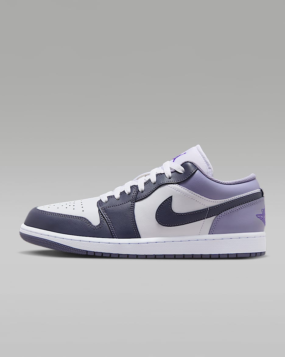 Air Jordan 1 Low Men's Shoes - White/Dark Blue Grey/Purple Comet/Indigo Haze
