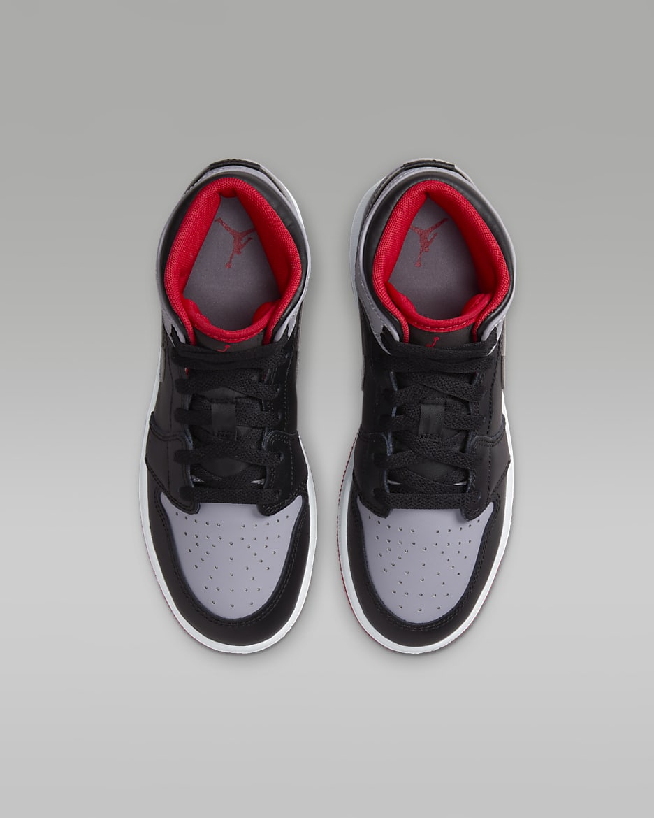 Air Jordan 1 Mid Big Kids' Shoes - Black/Fire Red/White/Cement Grey