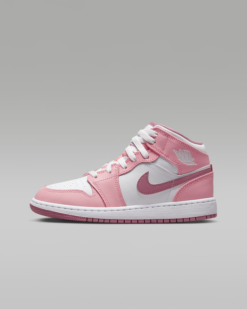รองเท้าเด็กโต Air Jordan 1 Mid - Coral Chalk/ขาว/Desert Berry