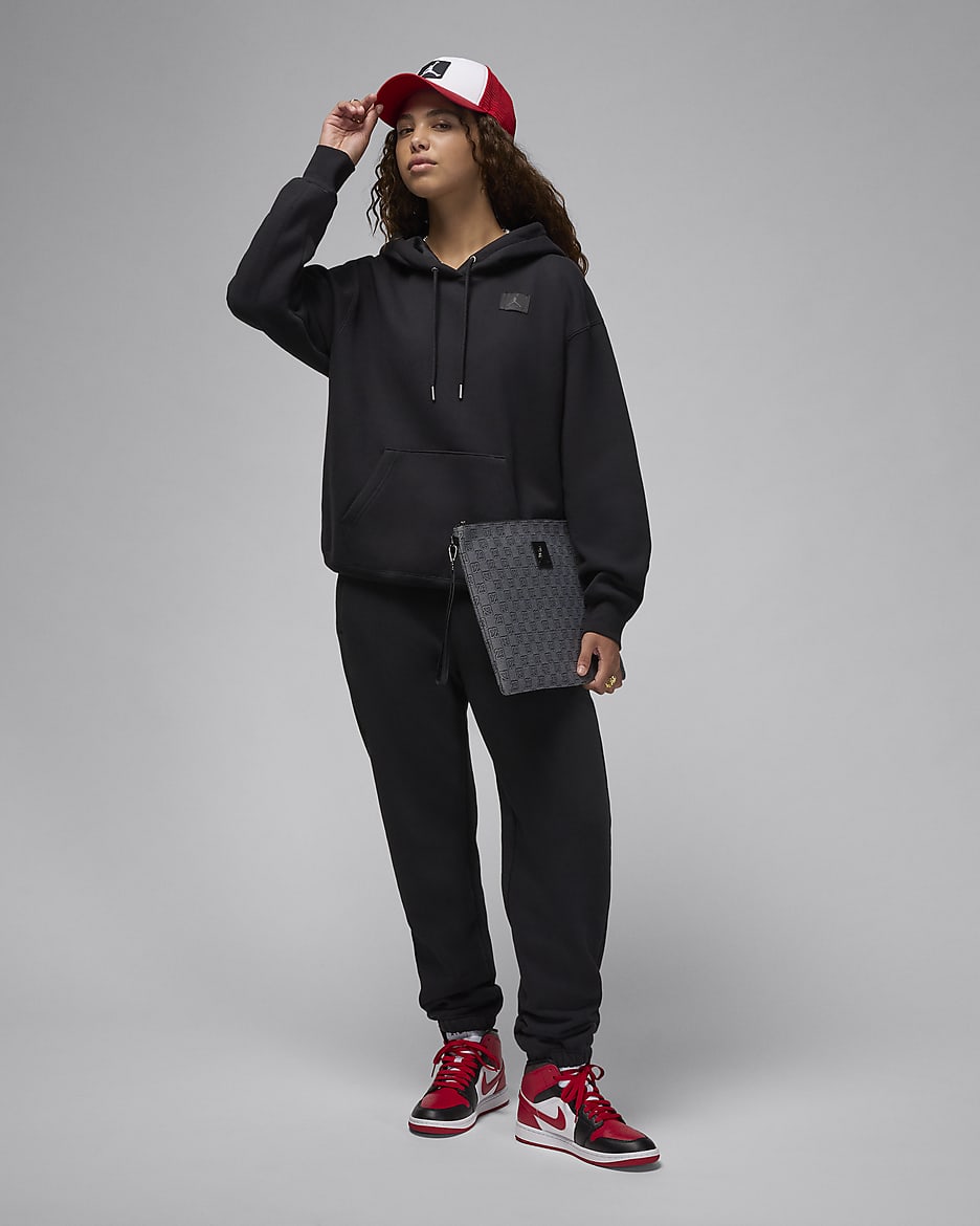 Jordan Flight Fleece Women's Satin Lined Pullover Hoodie - Black/Dark Smoke Grey