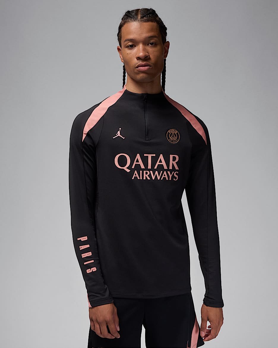 Paris Saint-Germain Strike Third Men's Jordan Dri-FIT Football Drill Top - Black/Rust Pink/Rust Pink