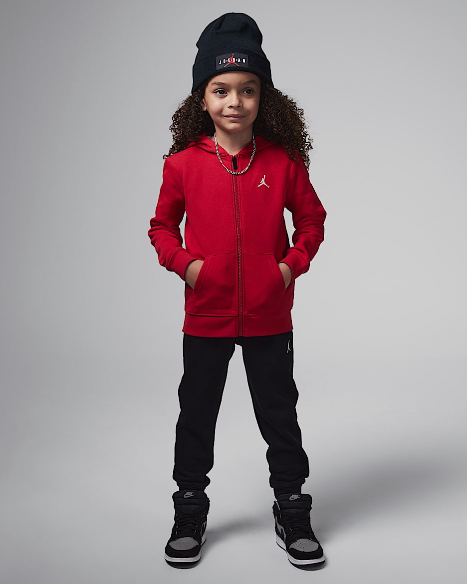 Conjunto de sudadera con gorro de dos piezas de cierre completo para niños talla pequeña Jordan Brooklyn Fleece - Negro