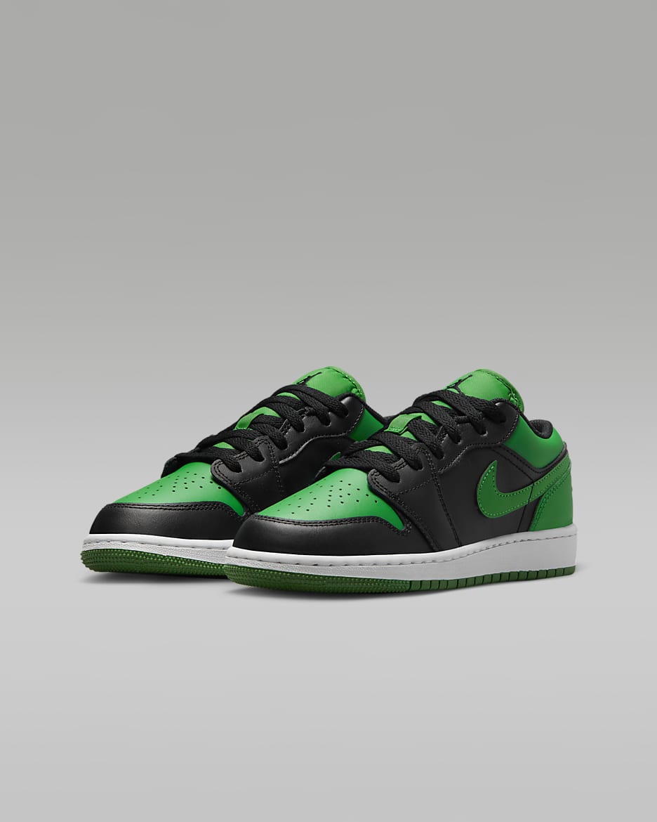 Air Jordan 1 Low Older Kids' Shoes - Black/Lucky Green/White/Black