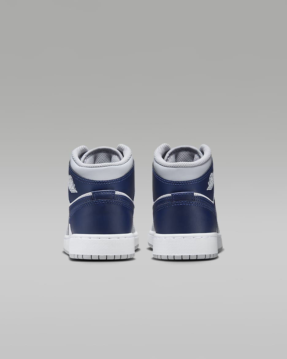 Calzado para niños grandes Air Jordan 1 Mid - Blanco/Gris lobo/Azul marino medianoche