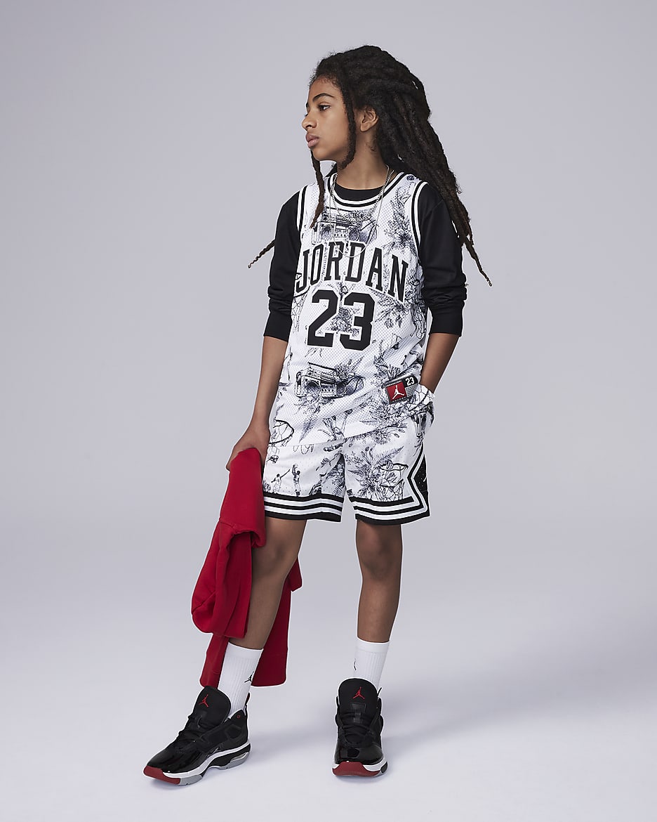 Short Sport Diamond MJ imprimé Jordan Dri-FIT pour ado - Blanc/Noir