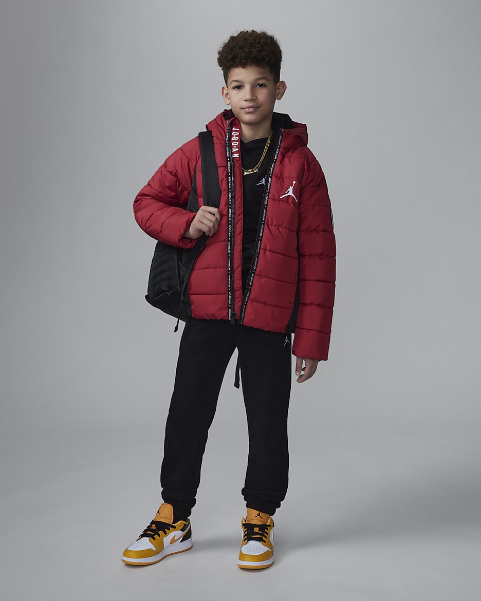 Jordan schwere Puffer-Jacke mit Kapuze für ältere Kinder - Gym Red