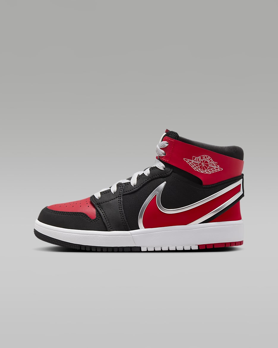 Tenis para niños grandes Jordan 1 Mid RM EasyOn - Negro/Blanco/Rojo universitario