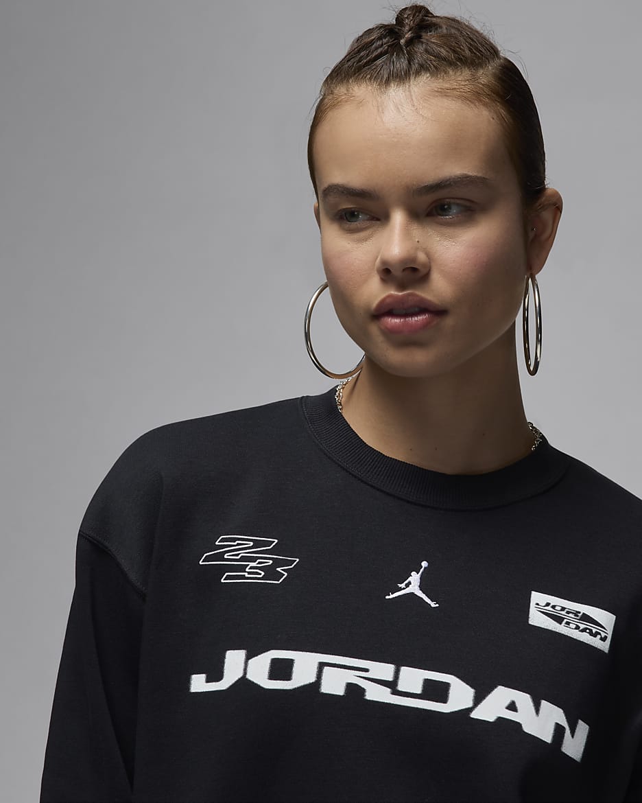 Jordan Brooklyn Fleece sweatshirt med rund hals til dame - Svart/Hvit