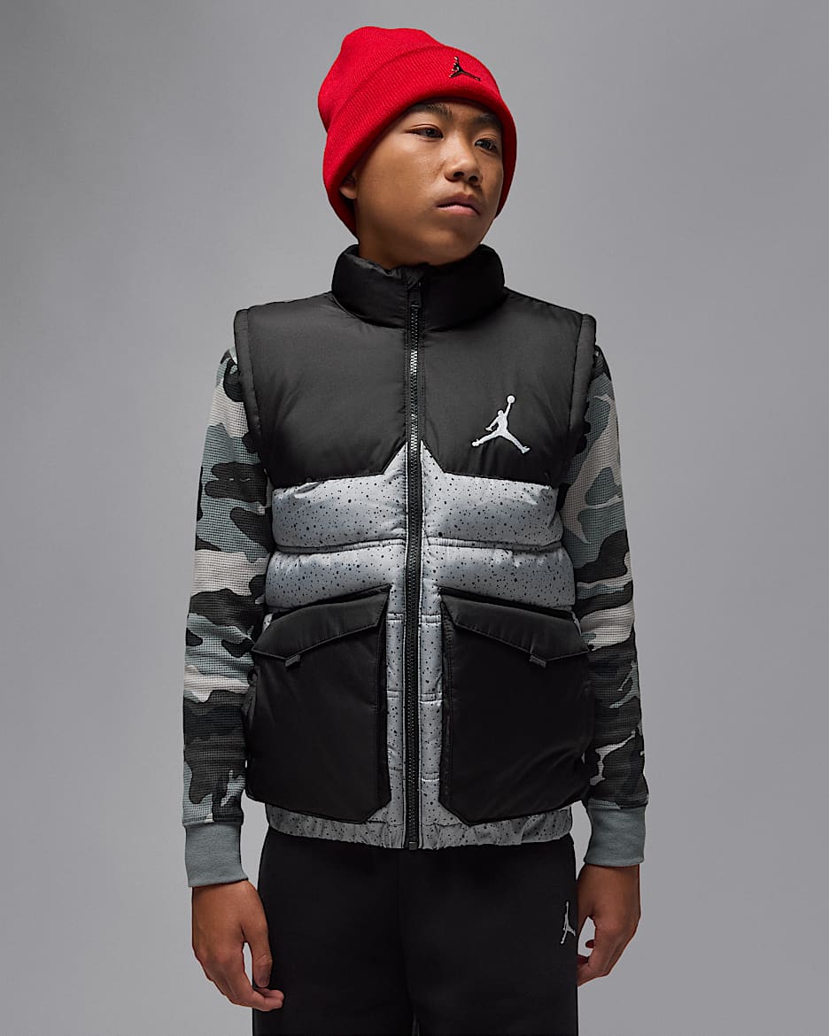 Jordan Older Kids' Filled Puffer Gilet - Cement Grey