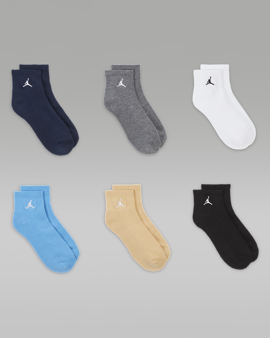 Jordan Everyday Essentials Ankle Socks (6 Pairs) Big Kids' Ankle Socks - Multi-Color/Obsidian