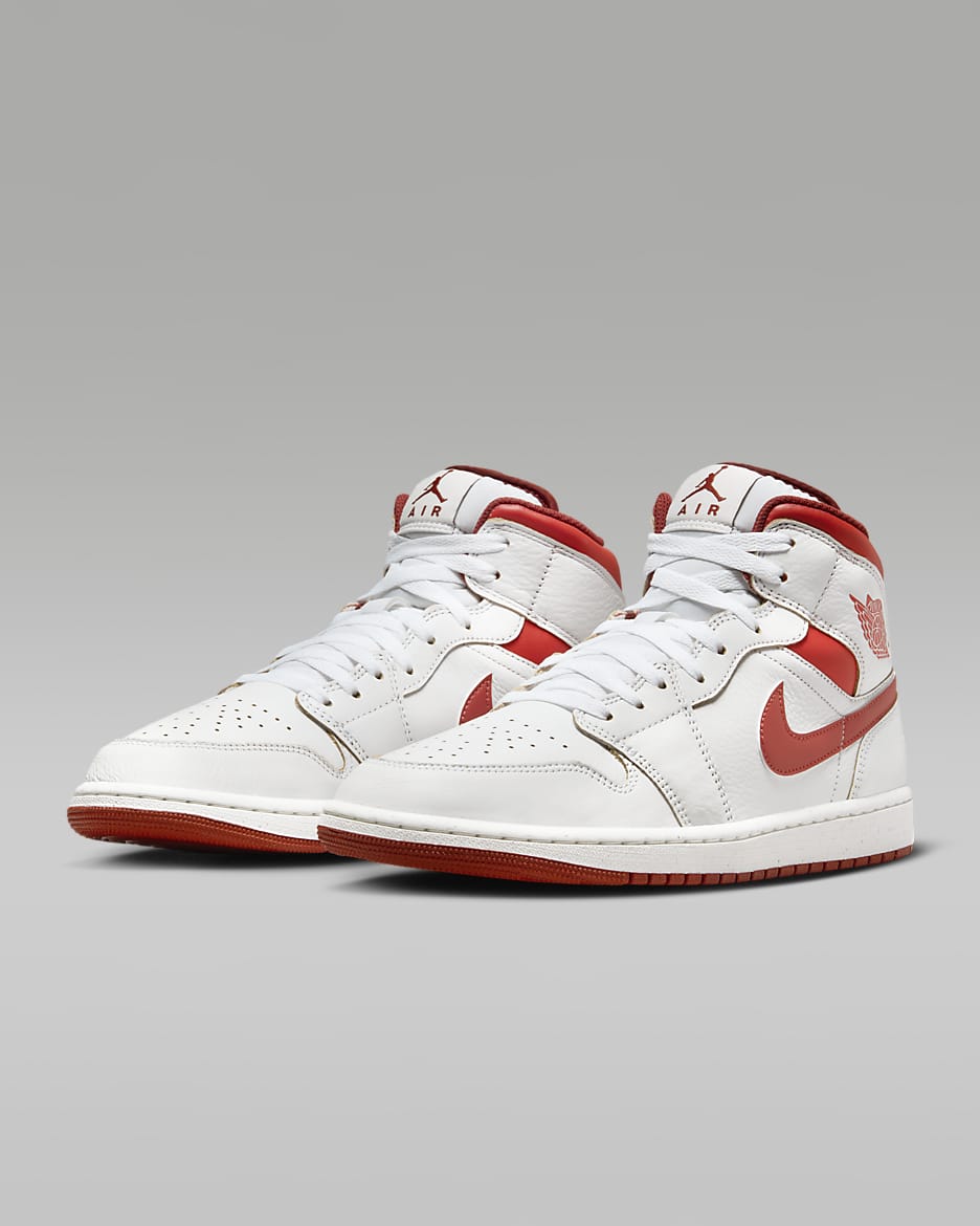 Air Jordan 1 Mid SE Men's Shoes - White/Dune Red/Sail/Lobster