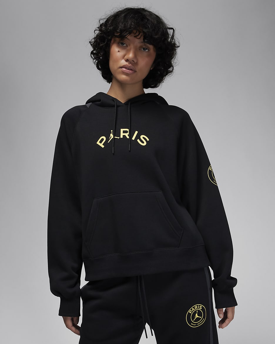 Felpa pullover da calcio con cappuccio Jordan Paris Saint-Germain Brooklyn Fleece – Donna - Nero/Antracite