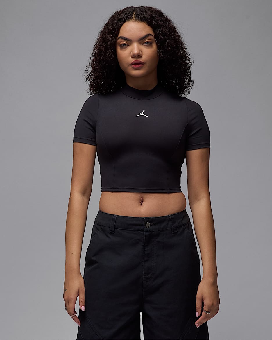 Playera de manga corta de tejido Knit cropped para mujer Jordan - Negro/Blanco