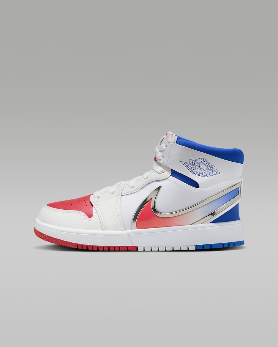 Jordan 1 Mid RM EasyOn Older Kids' Shoes - White/Racer Blue/Siren Red