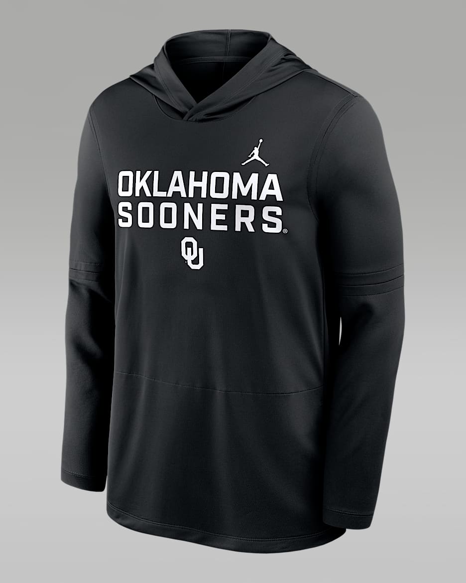 Playera de manga larga universitaria marca Jordan Dri-FIT con gorro para hombre Oklahoma Sideline - Negro