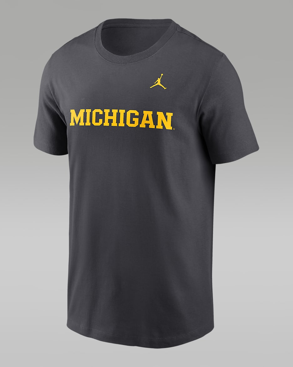 Playera universitaria Nike para hombre Michigan Wolverines Primetime Wordmark - Antracita