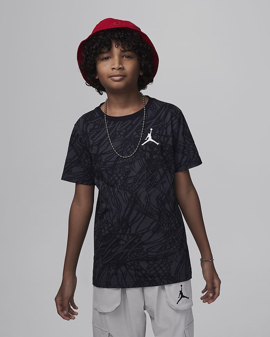 Jordan Big Kids' Net Flight Printed T-Shirt - Black