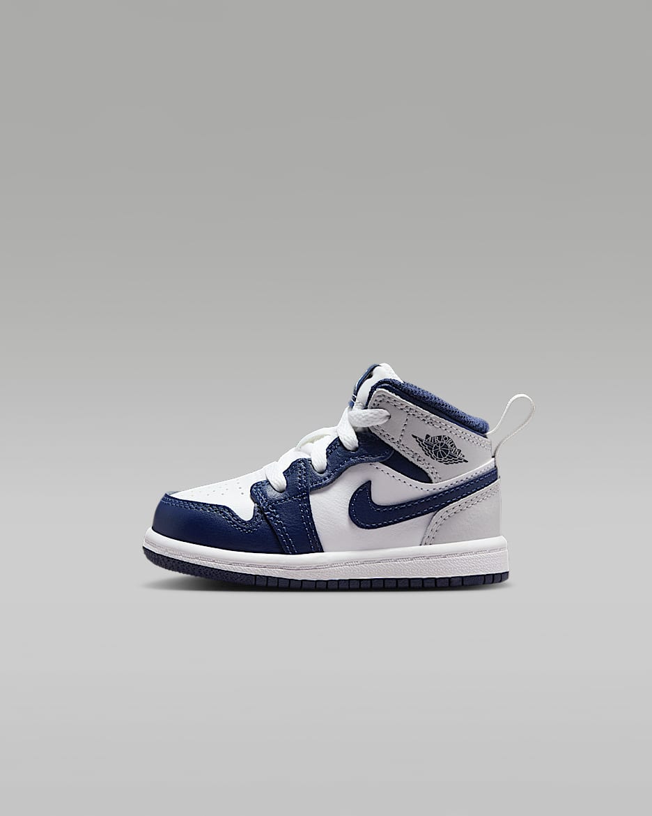 Παπούτσια Jordan 1 Mid για βρέφη και νήπια - Λευκό/Neutral Grey/Gum Medium Brown/Midnight Navy
