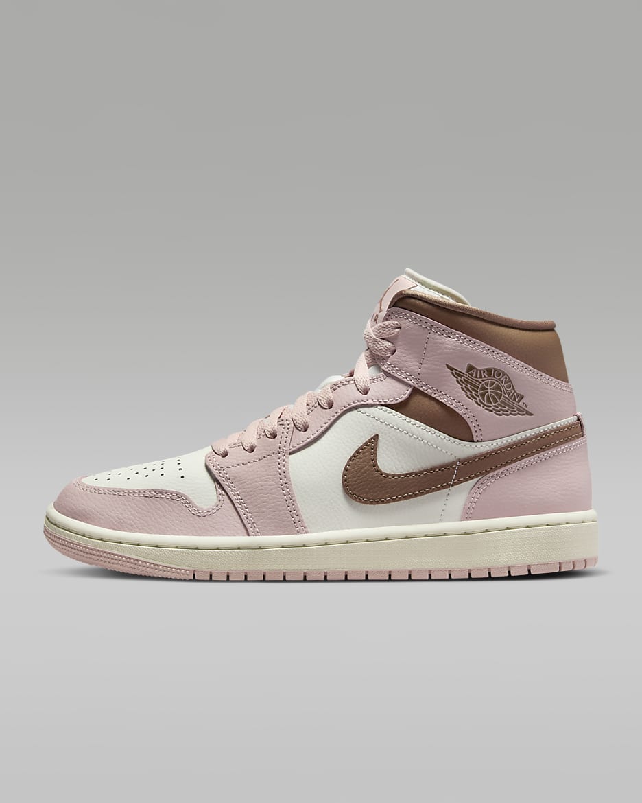 Air Jordan 1 Mid Women's Shoes - Pink Oxford/Sail/Archaeo Brown