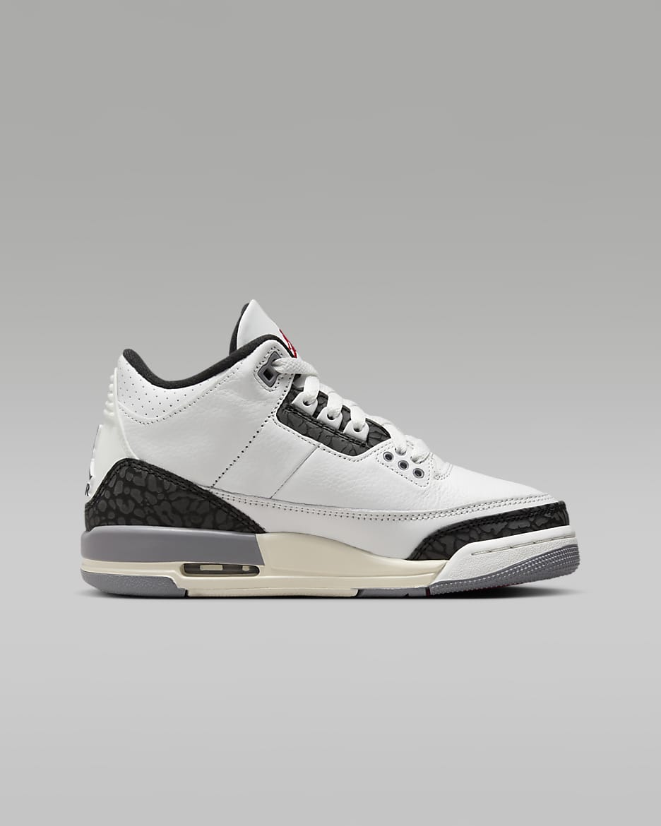 รองเท้าเด็กโต Air Jordan 3 Retro "Cement Grey" - Summit White/Cement Grey/ดำ/Fire Red