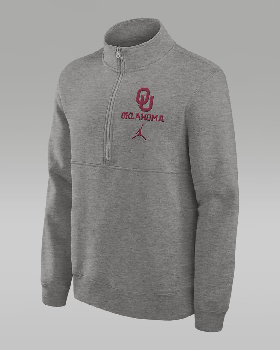 Oklahoma Sooners Primetime Club Men's Jordan College 1/2-Zip Crew - Grey Heather