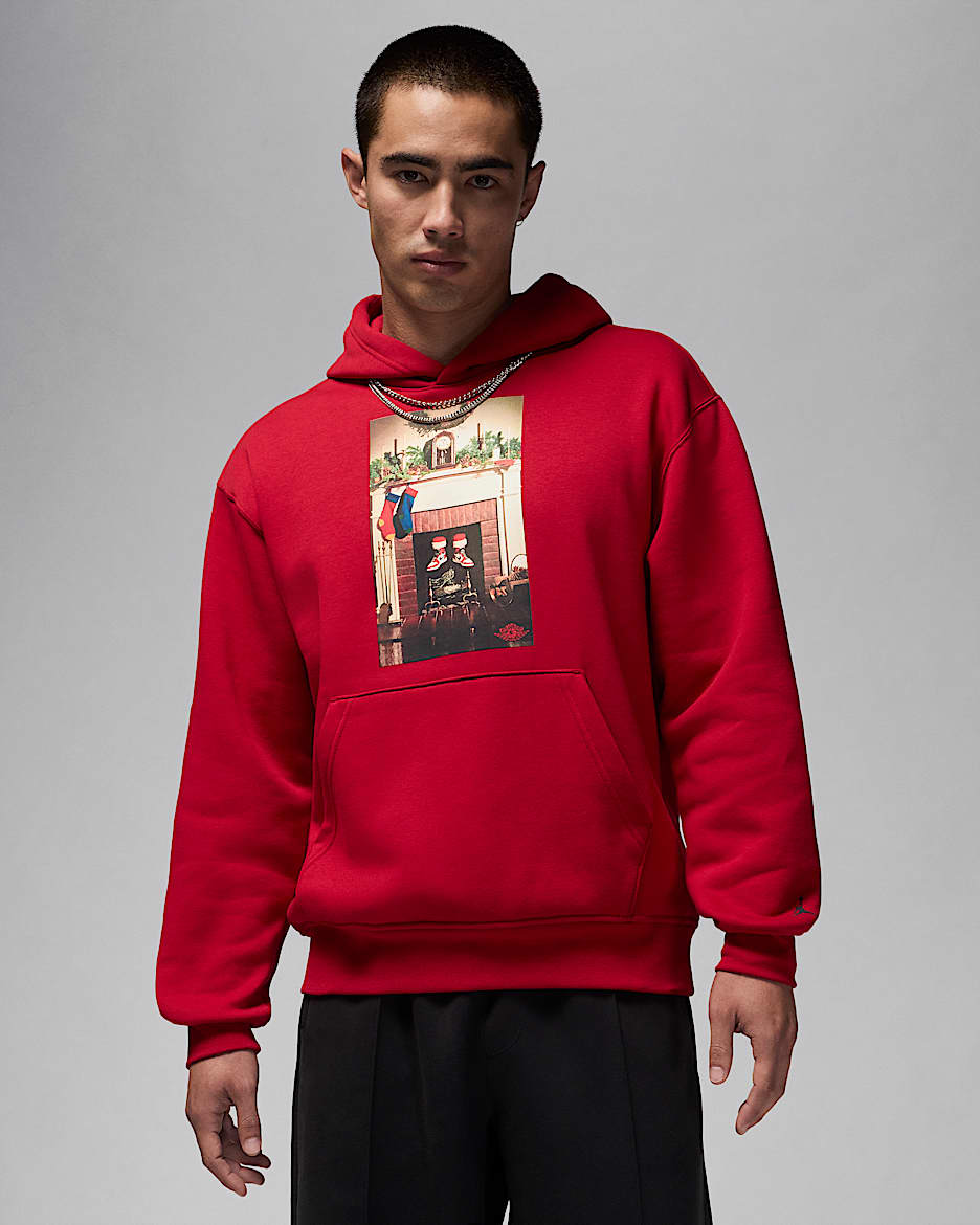 Jordan Jumpman „Chimney” kapucnis, belebújós polár férfipulóver - Gym Red/Fekete