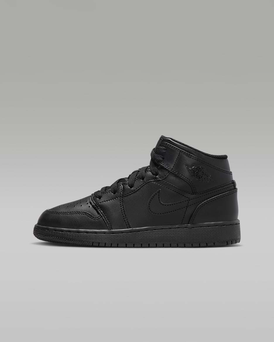 Jordan 1 Mid Older Kids' Shoes - Black/Black/Black