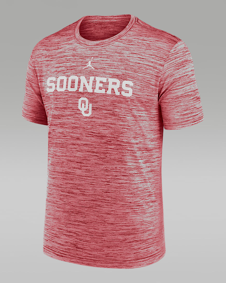 Playera universitaria marca Jordan Dri-FIT para hombre Oklahoma Sideline Velocity - Carmesí