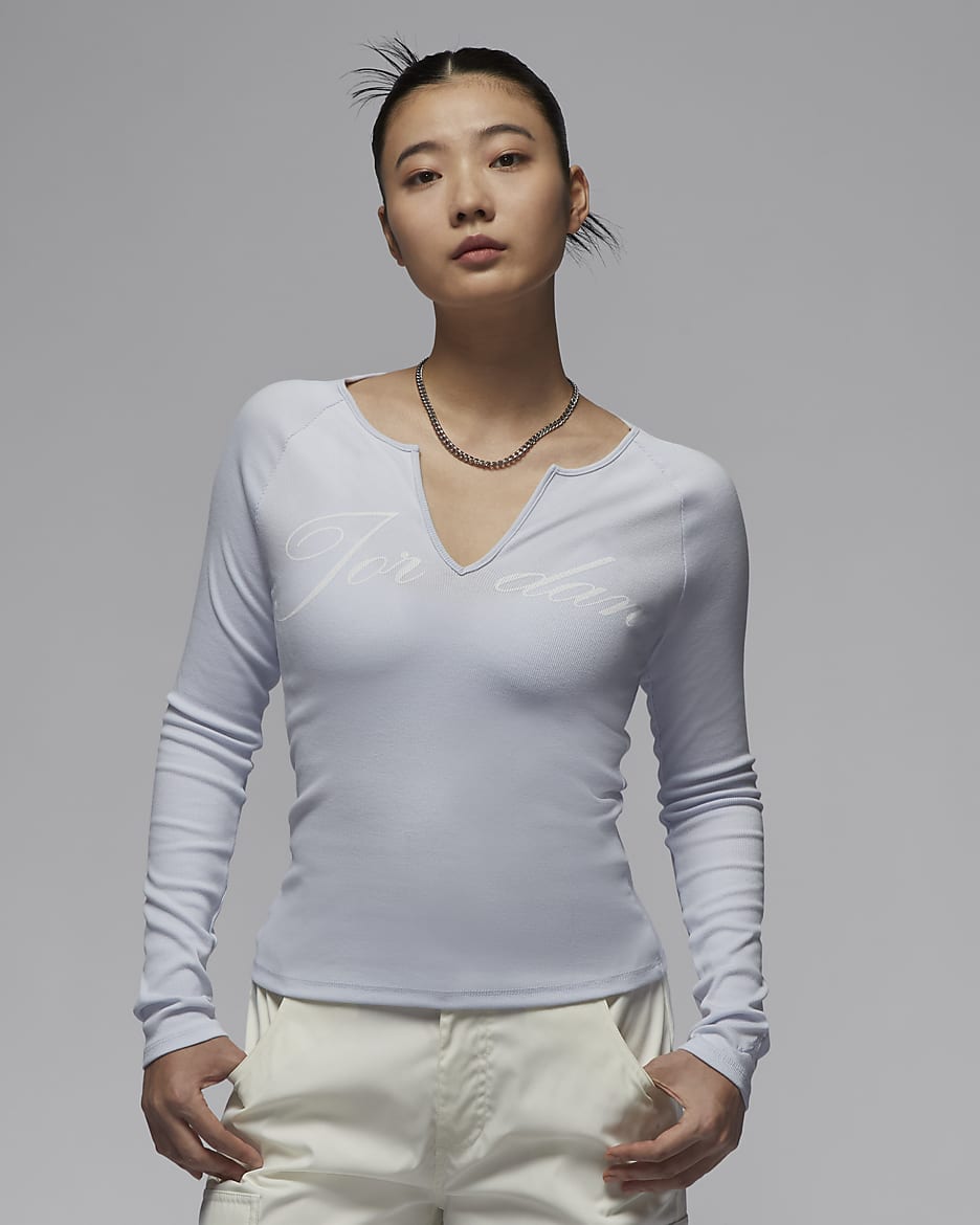 Jordan Women's Long-Sleeve Ribbed Top - Football Grey/White