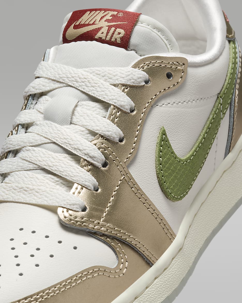 Air Jordan 1 Retro Low OG Chinese New Year Older Kids' Shoes - Sail/Metallic Gold Grain/Cedar/Oil Green