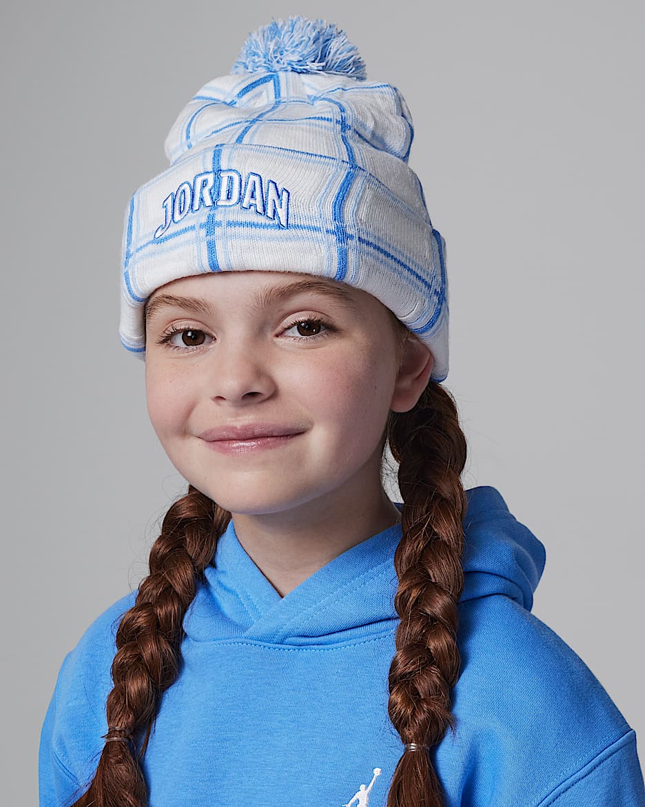 Jordan Older Kids' Festive Check Pom-Pom Beanie - White