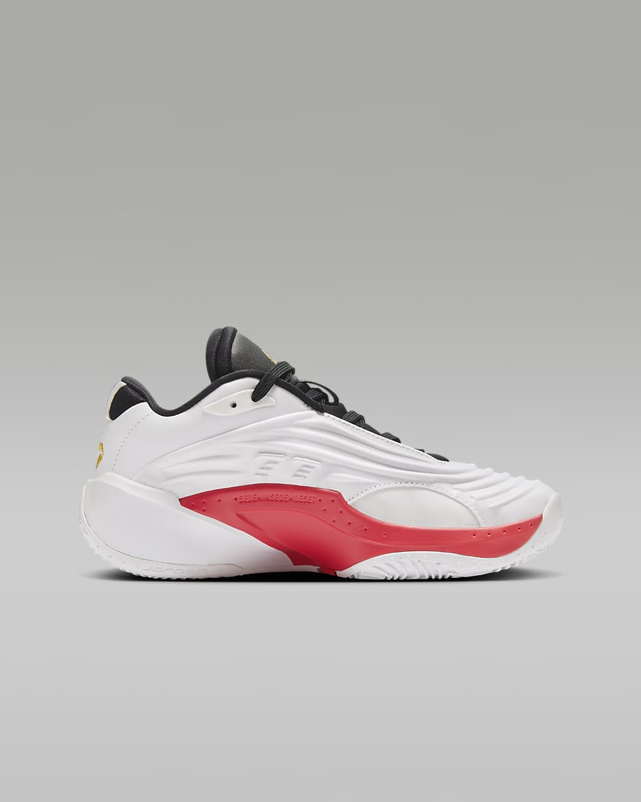 Tenis de básquetbol para niños grandes Luka 3 "Motorsport" - Blanco/Negro/Rojo órbita/Oro metalizado