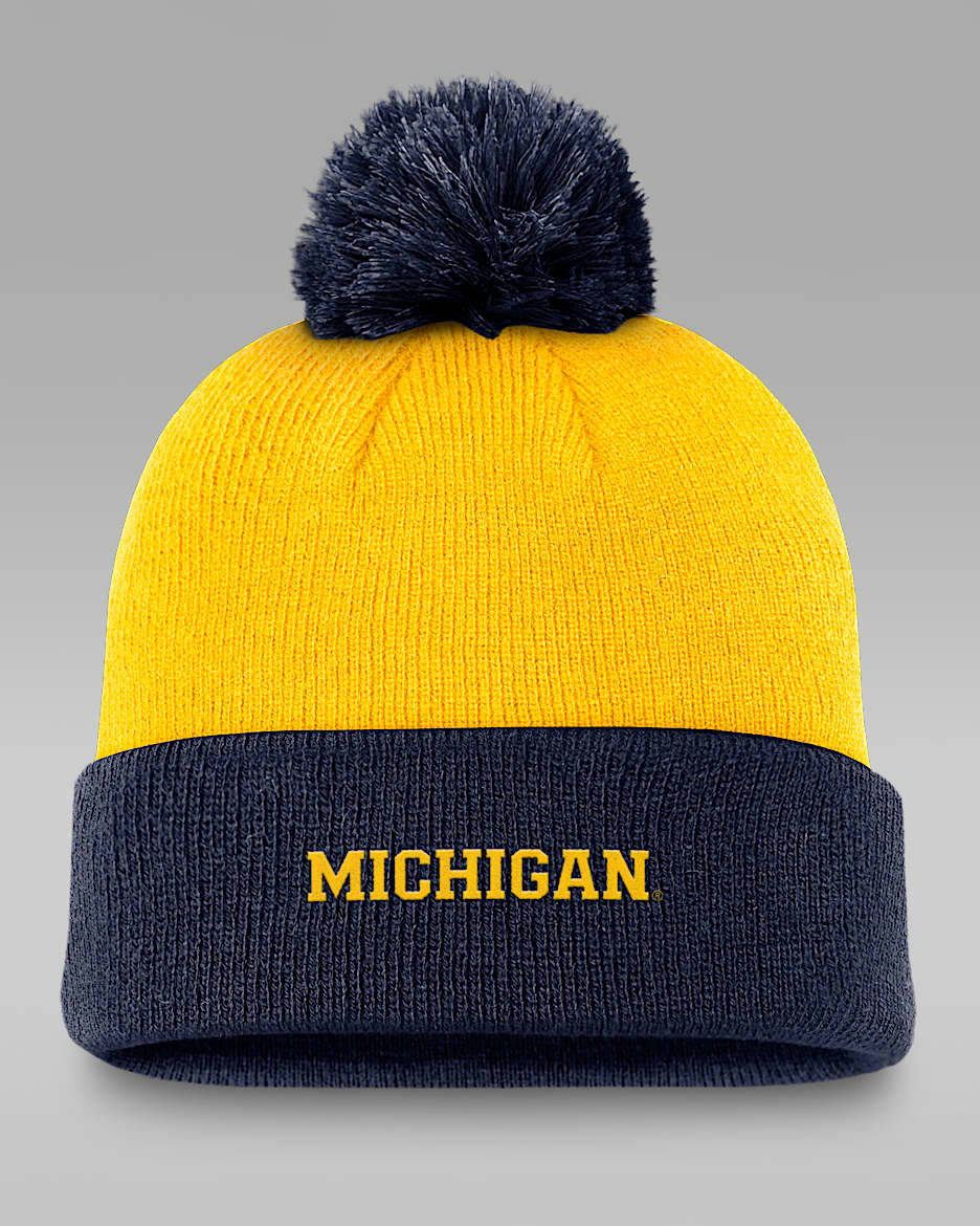 Gorro con pompón y dobladillo universitario marca Jordan para hombre Michigan Peak - Azul marino