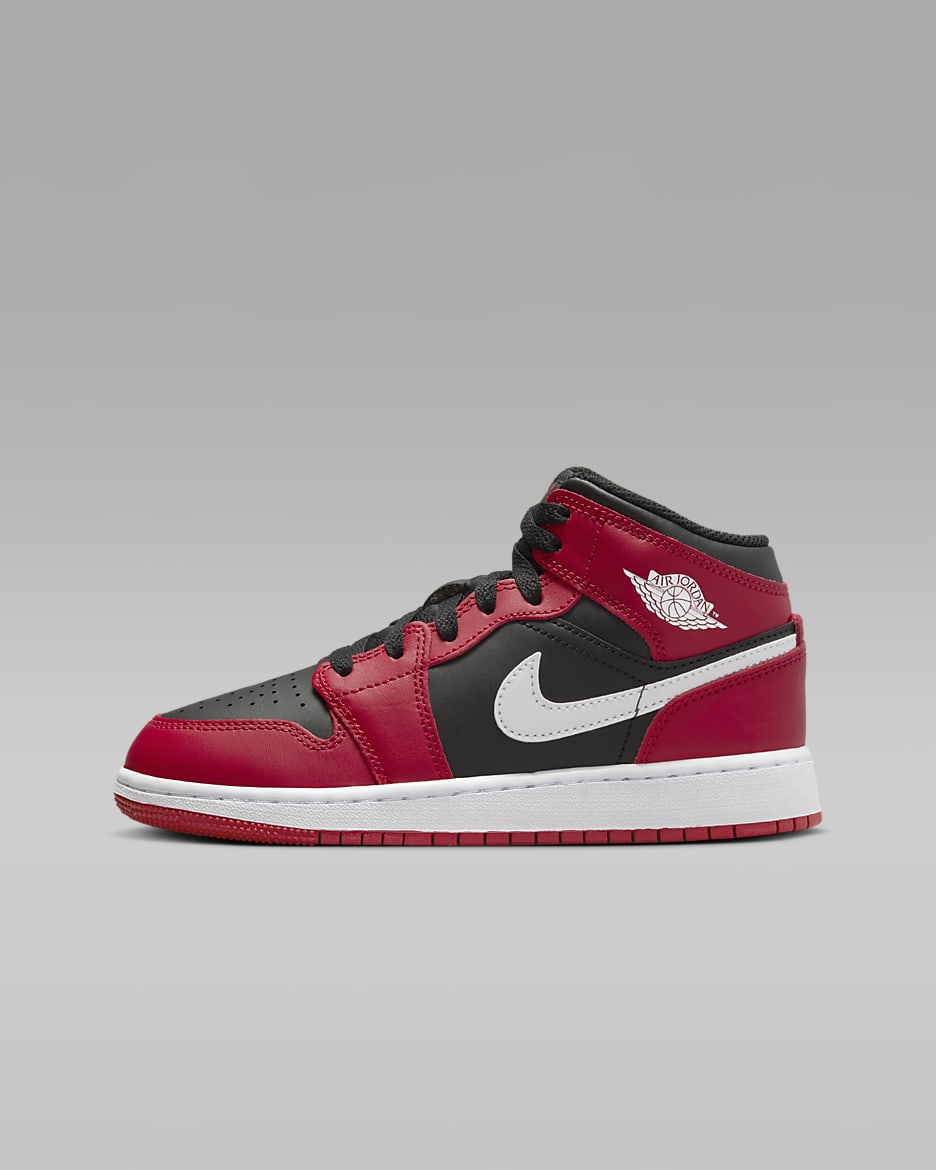 Air Jordan 1 Mid Older Kids' Shoes - Black/Gym Red/White