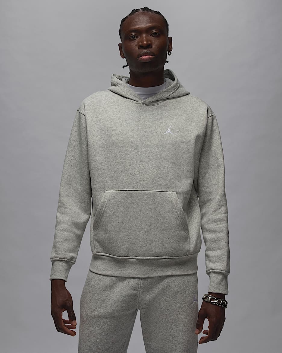 Jordan Brooklyn Fleece Kapüşonlu Erkek Sweatshirt'ü - Grey Heather/Beyaz