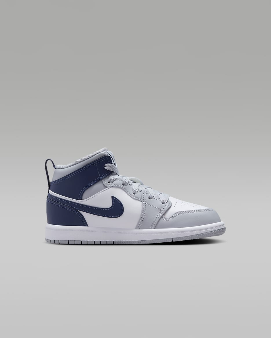 Scarpa Jordan 1 Mid – Bambini - Bianco/Wolf Grey/Midnight Navy