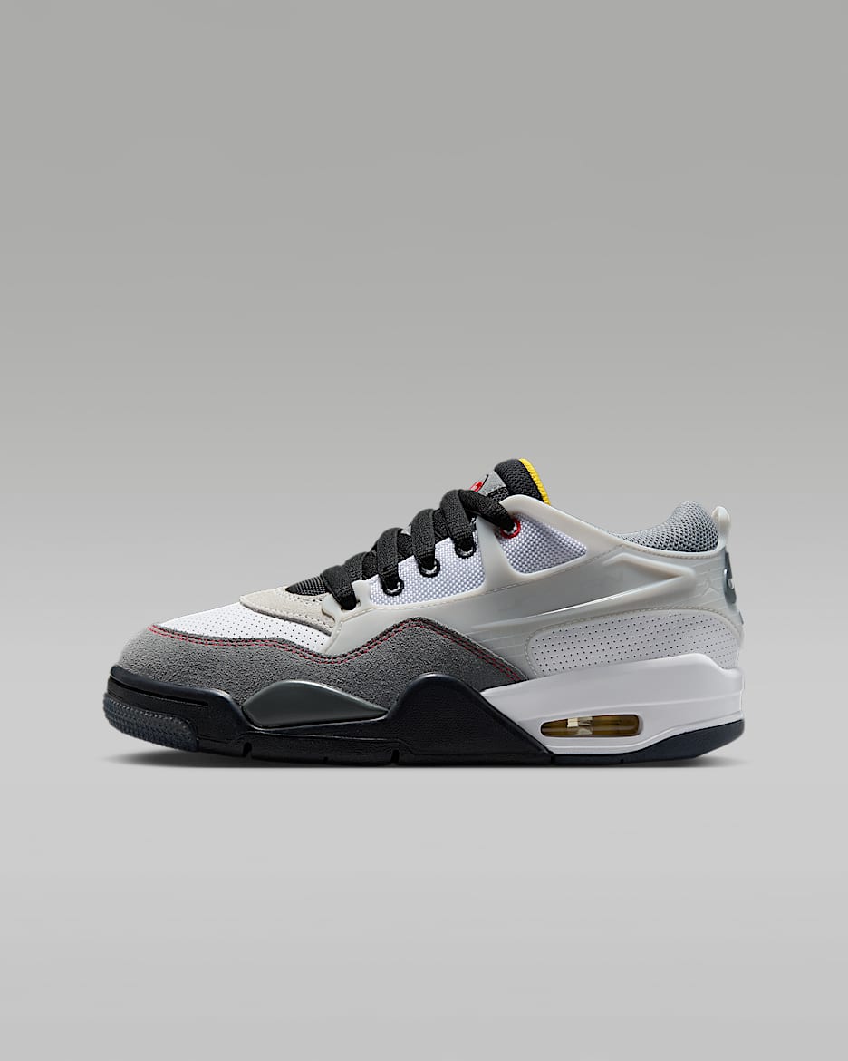 Air Jordan 4 RM Premium Big Kids' Shoes - White/Black/Smoke Grey/Fire Red