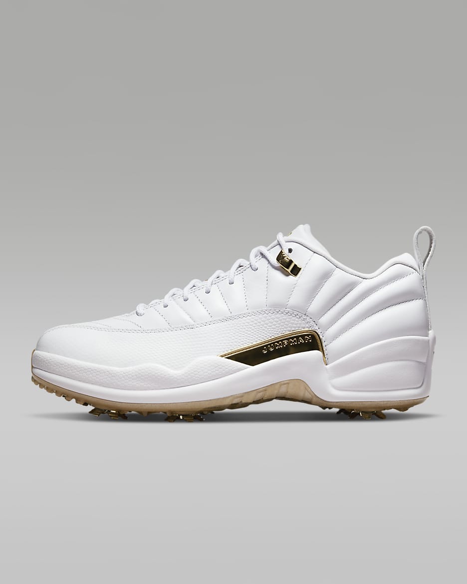 Jordan XII G Golf Shoes - White/Metallic Gold/Malachite/White