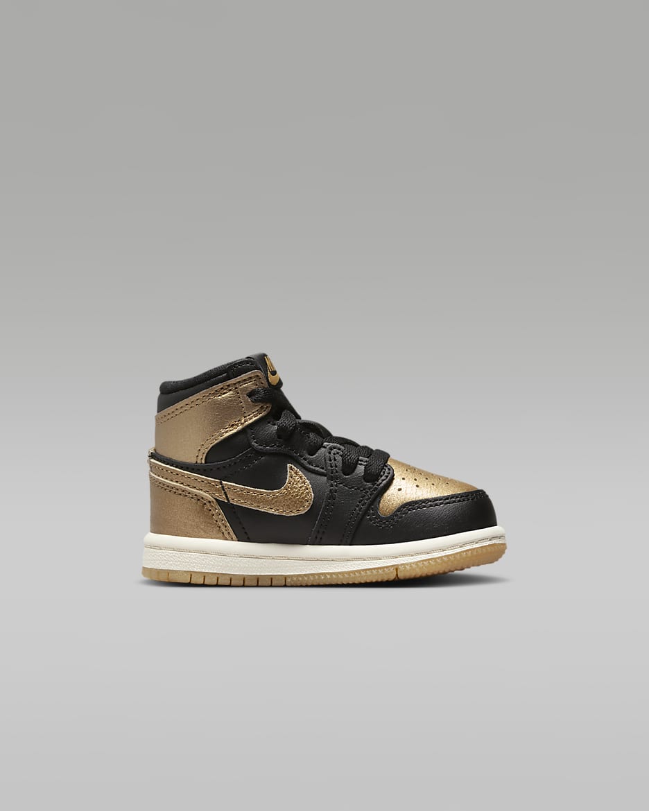 Tenis para bebé e infantil Jordan 1 Retro High OG "Black and Gold" - Negro/Vela/Oro metalizado