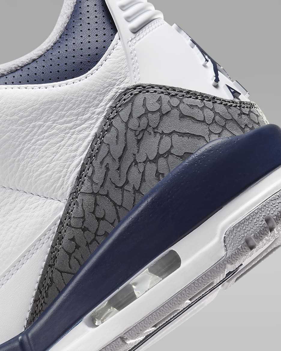 Air Jordan 3 Retro 男鞋 - 白色/Cement Grey/黑色/Midnight Navy